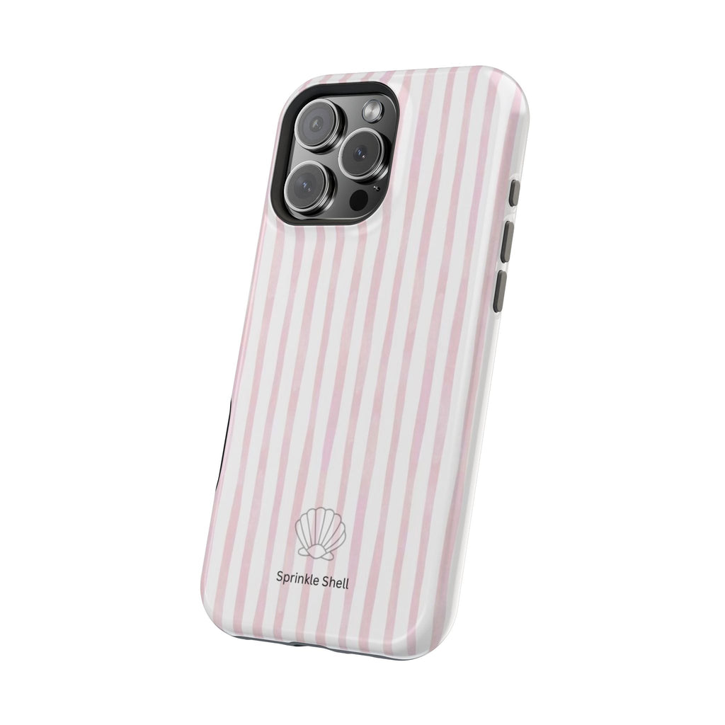 MagSafe pink and white striped case