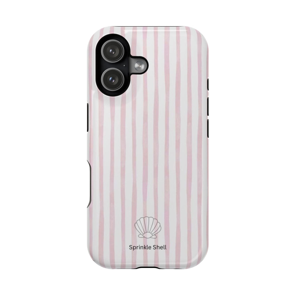 MagSafe pink and white striped case