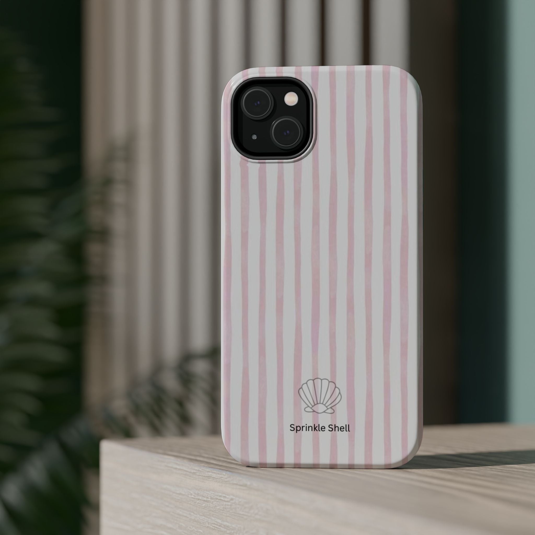 MagSafe pink and white striped case