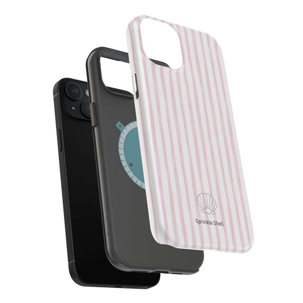 MagSafe pink and white striped case