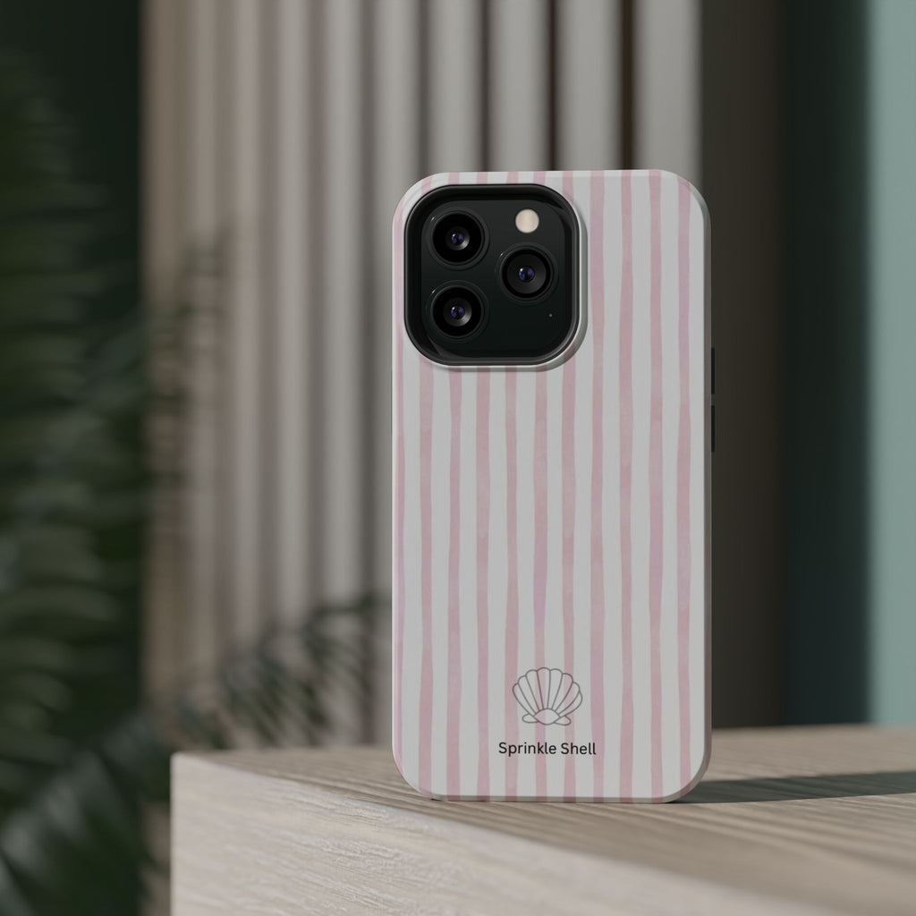 MagSafe pink and white striped case