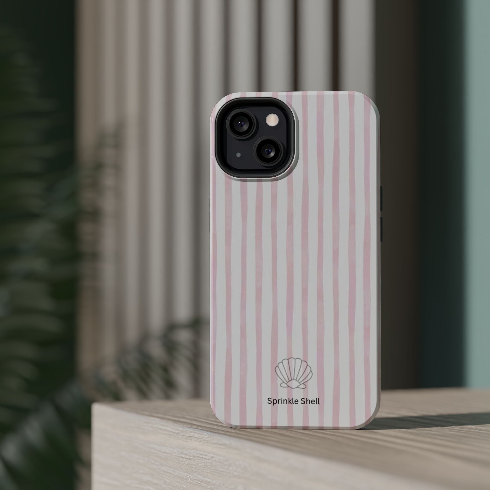 MagSafe pink and white striped case