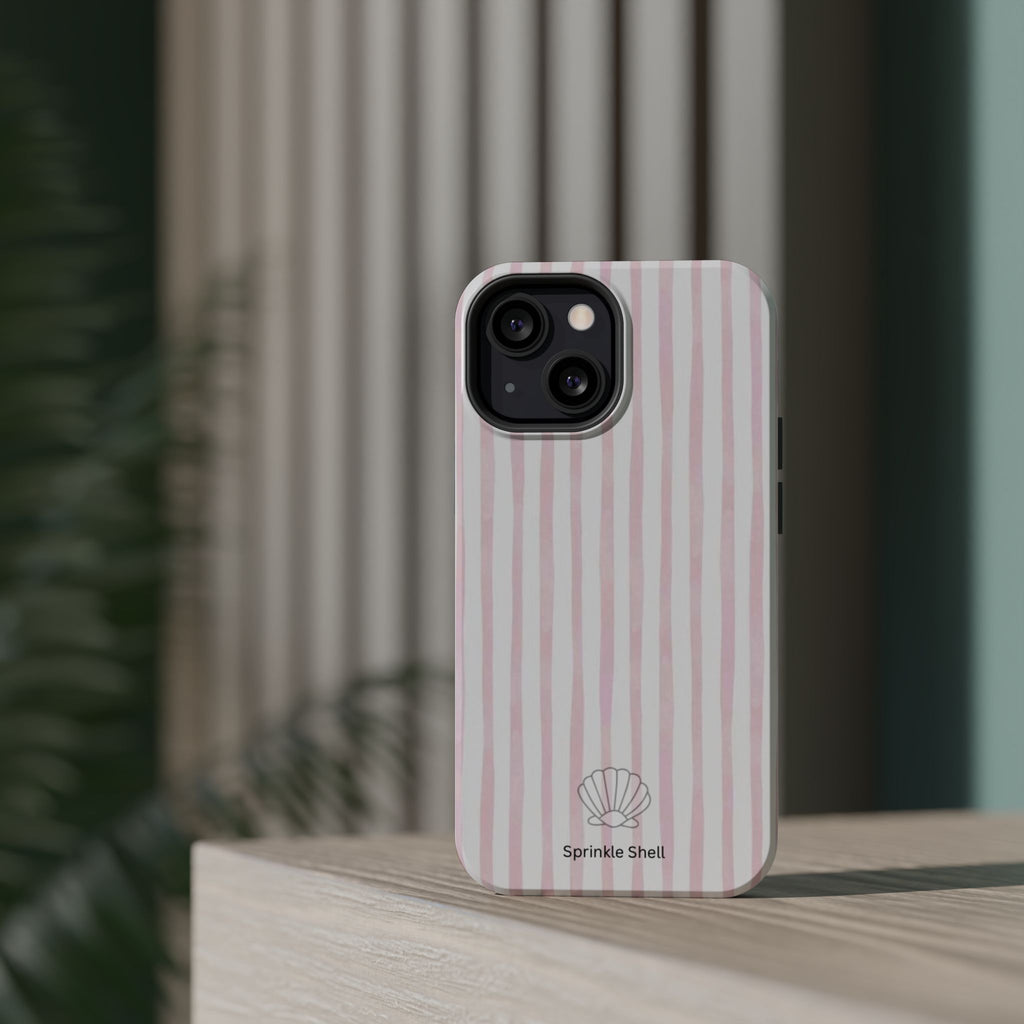 MagSafe pink and white striped case