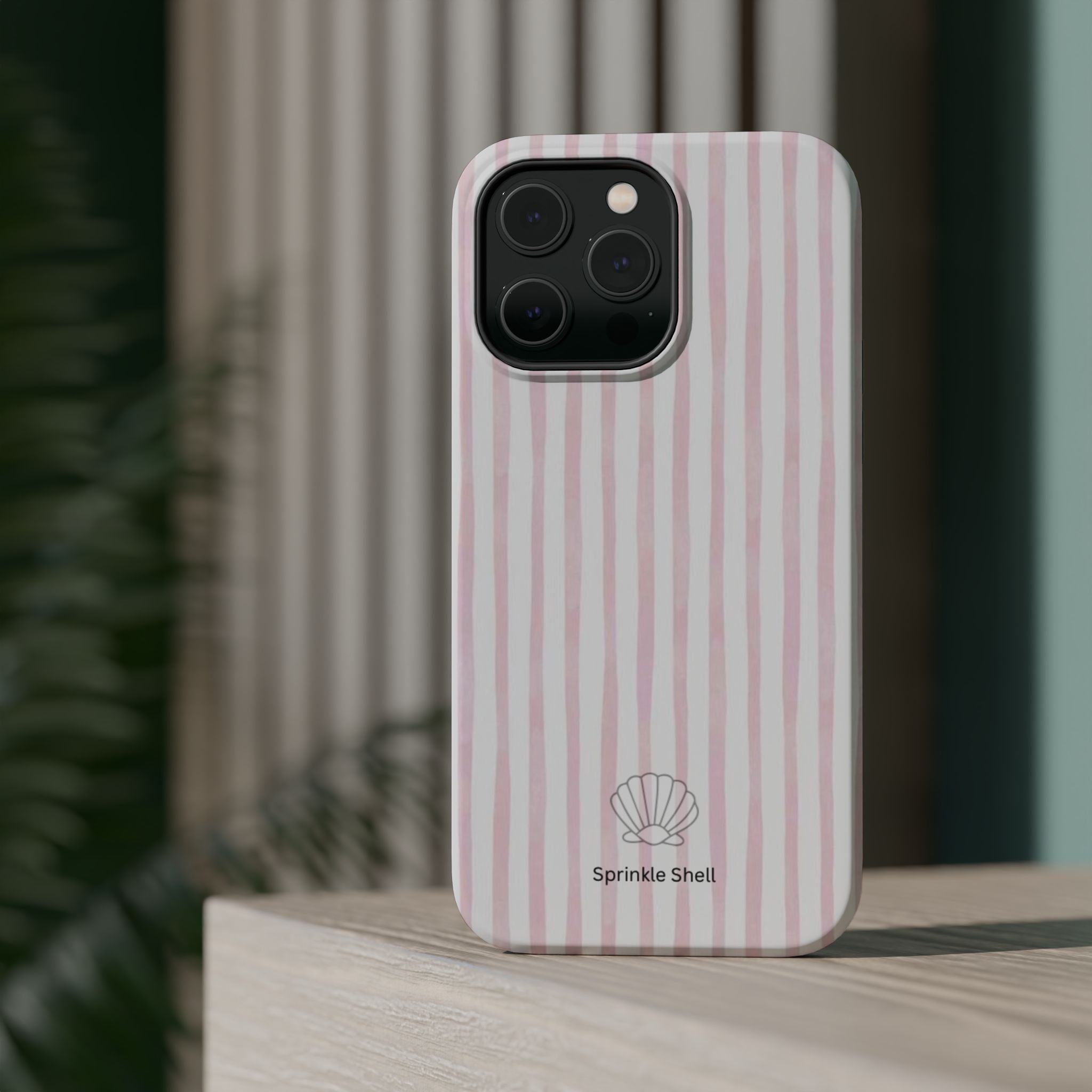 MagSafe pink and white striped case