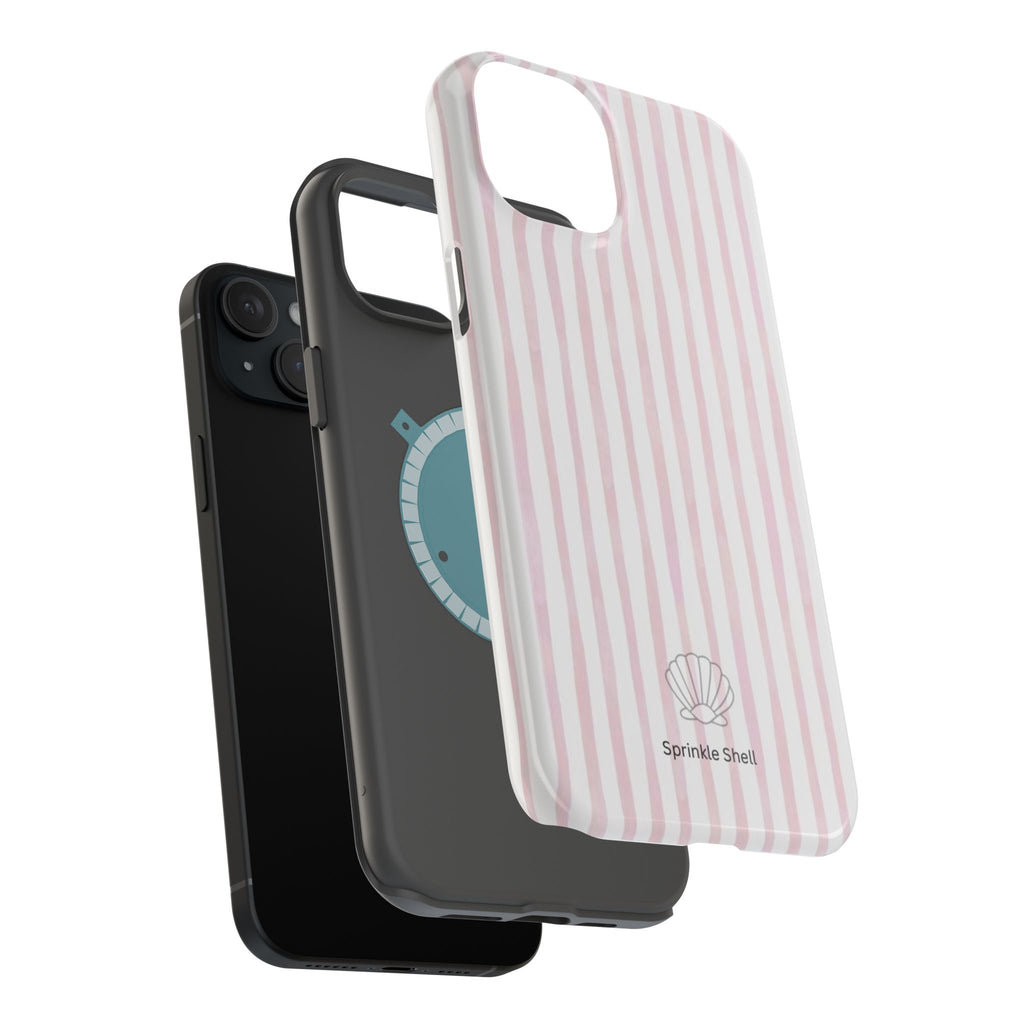 MagSafe pink and white striped case