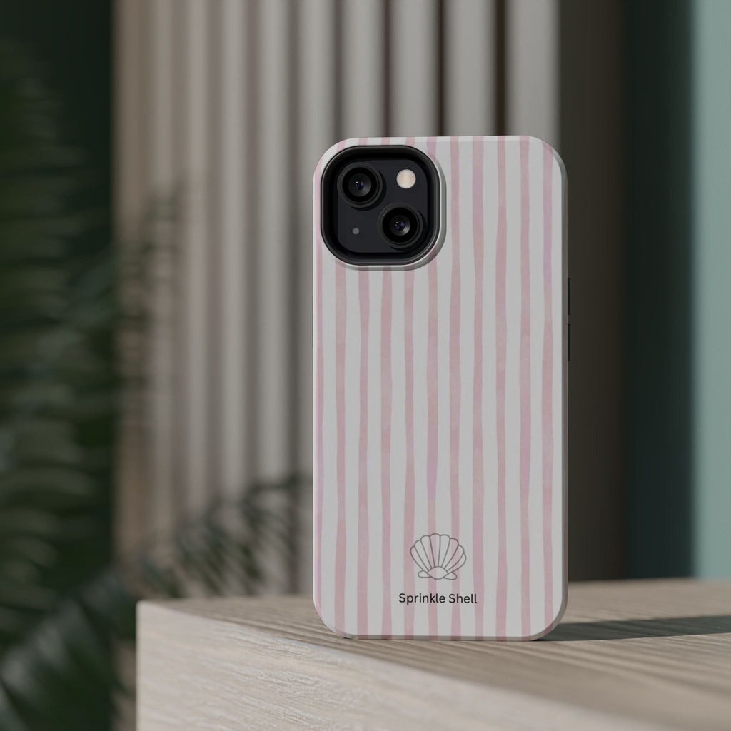 MagSafe pink and white striped case