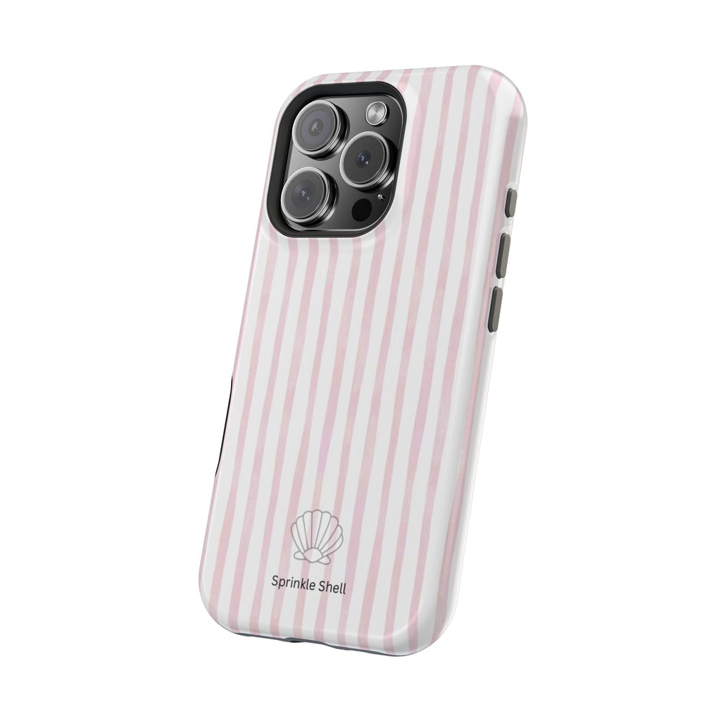 MagSafe pink and white striped case