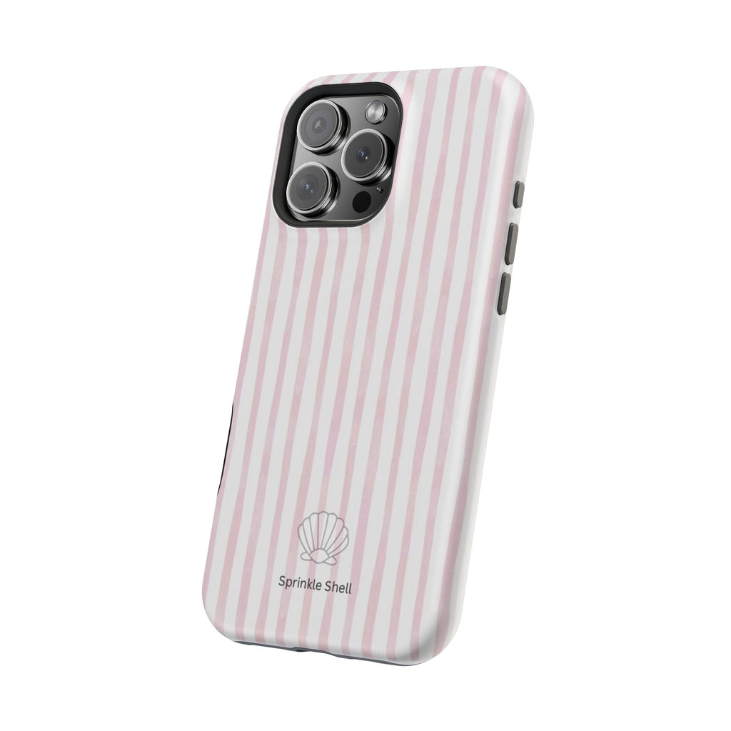 MagSafe pink and white striped case