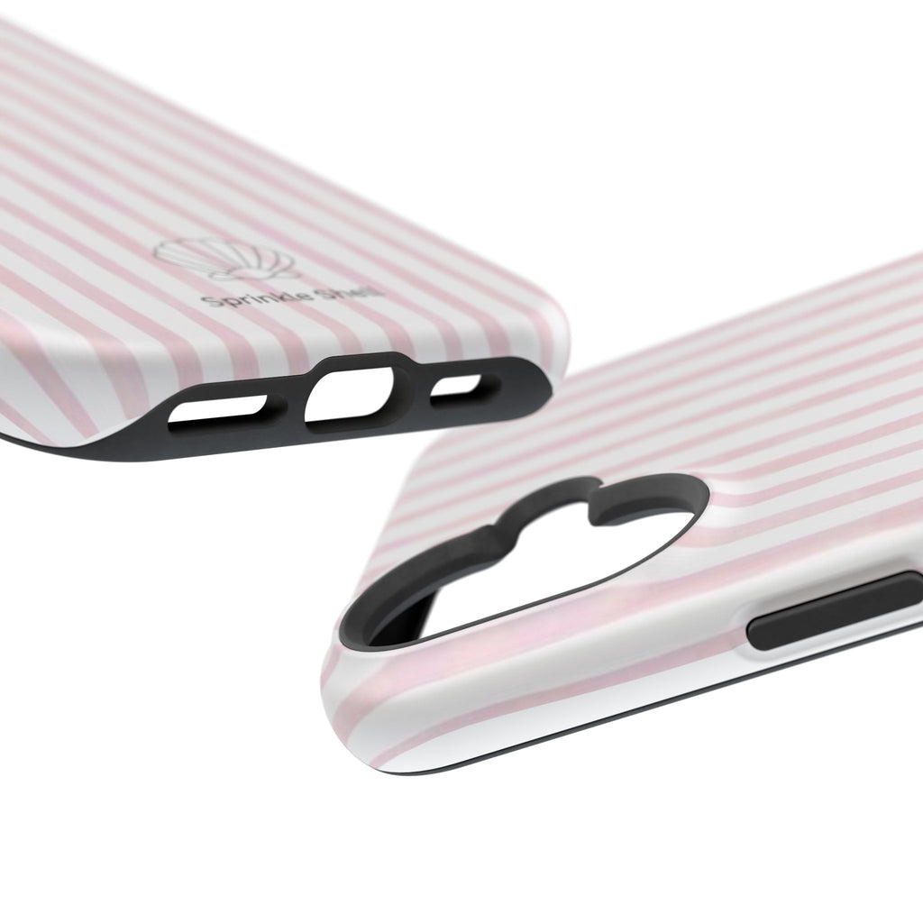 MagSafe pink and white striped case