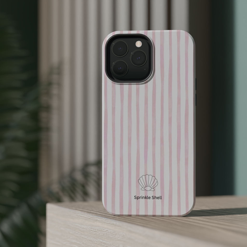 MagSafe pink and white striped case