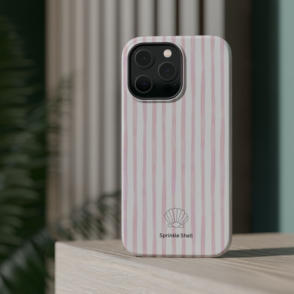 MagSafe pink and white striped case