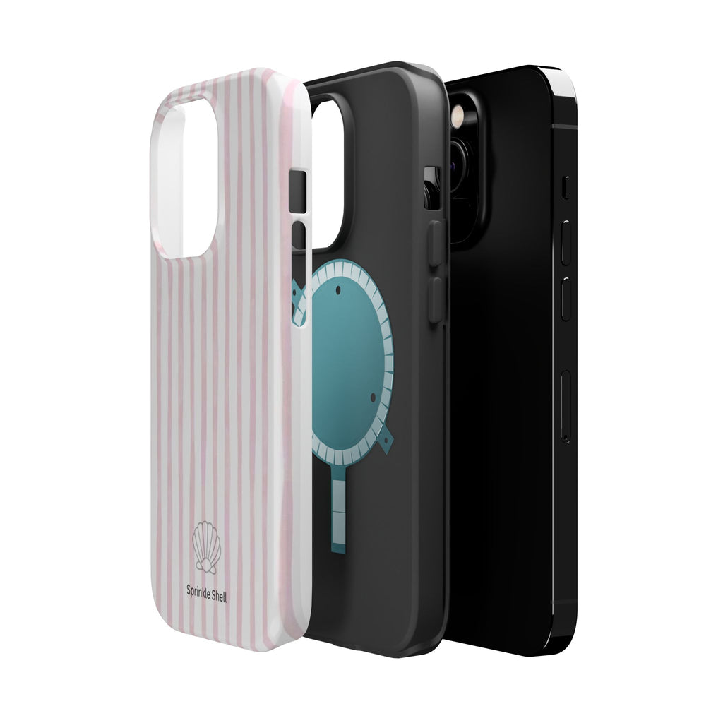 MagSafe pink and white striped case