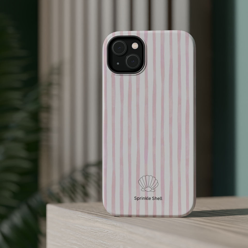 MagSafe pink and white striped case