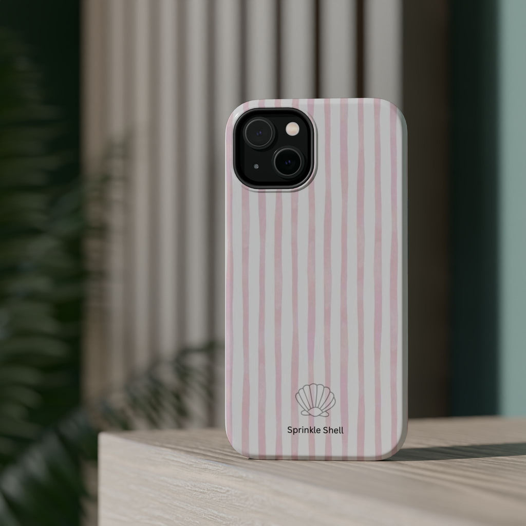 MagSafe pink and white striped case
