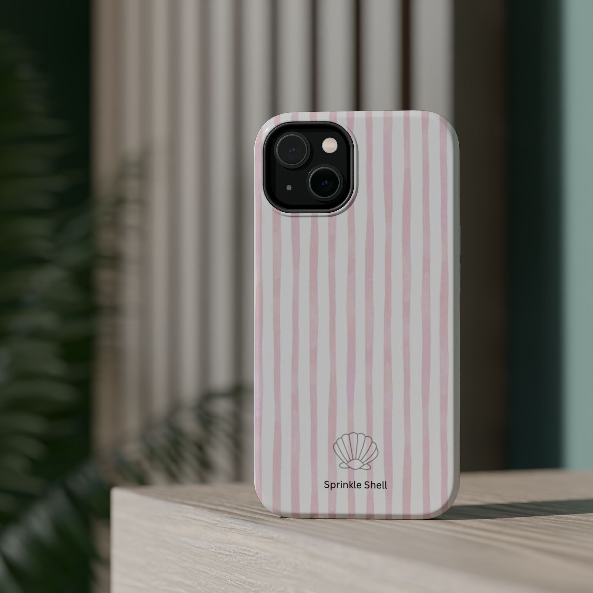 MagSafe pink and white striped case