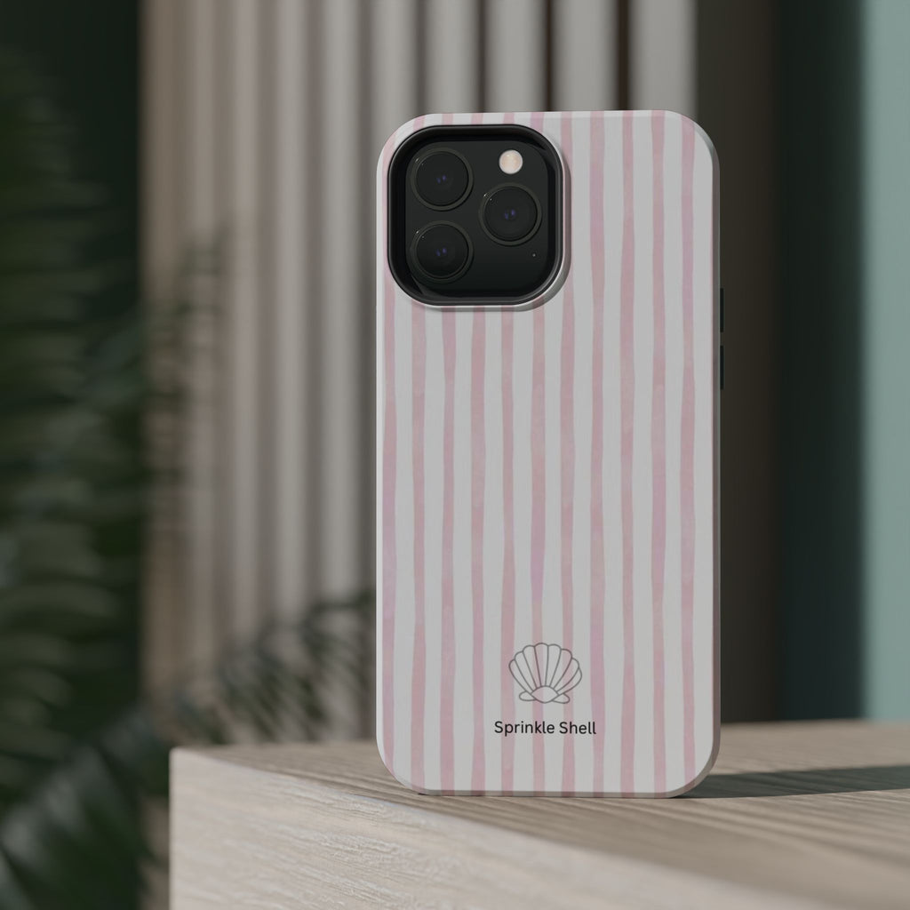 MagSafe pink and white striped case