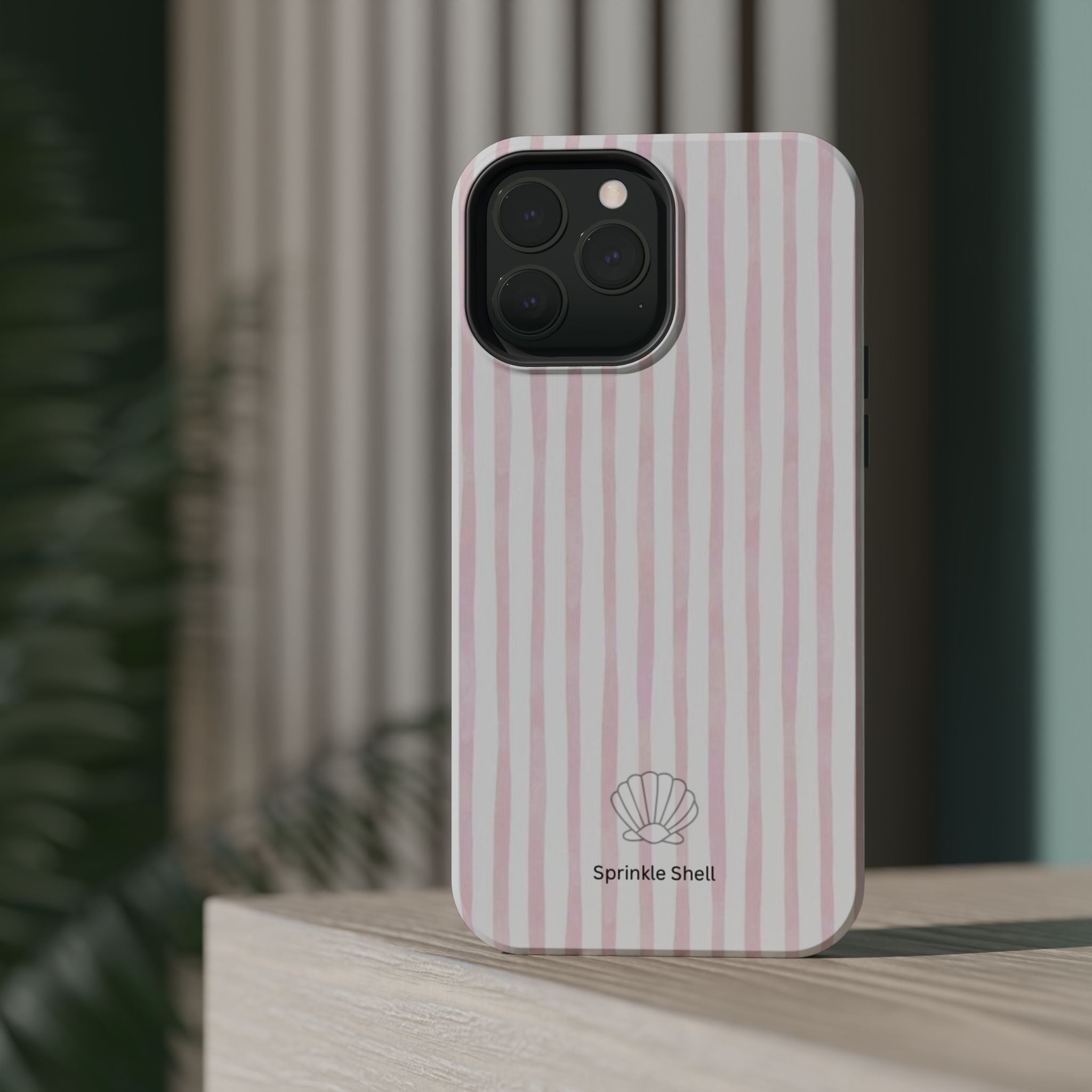 MagSafe pink and white striped case