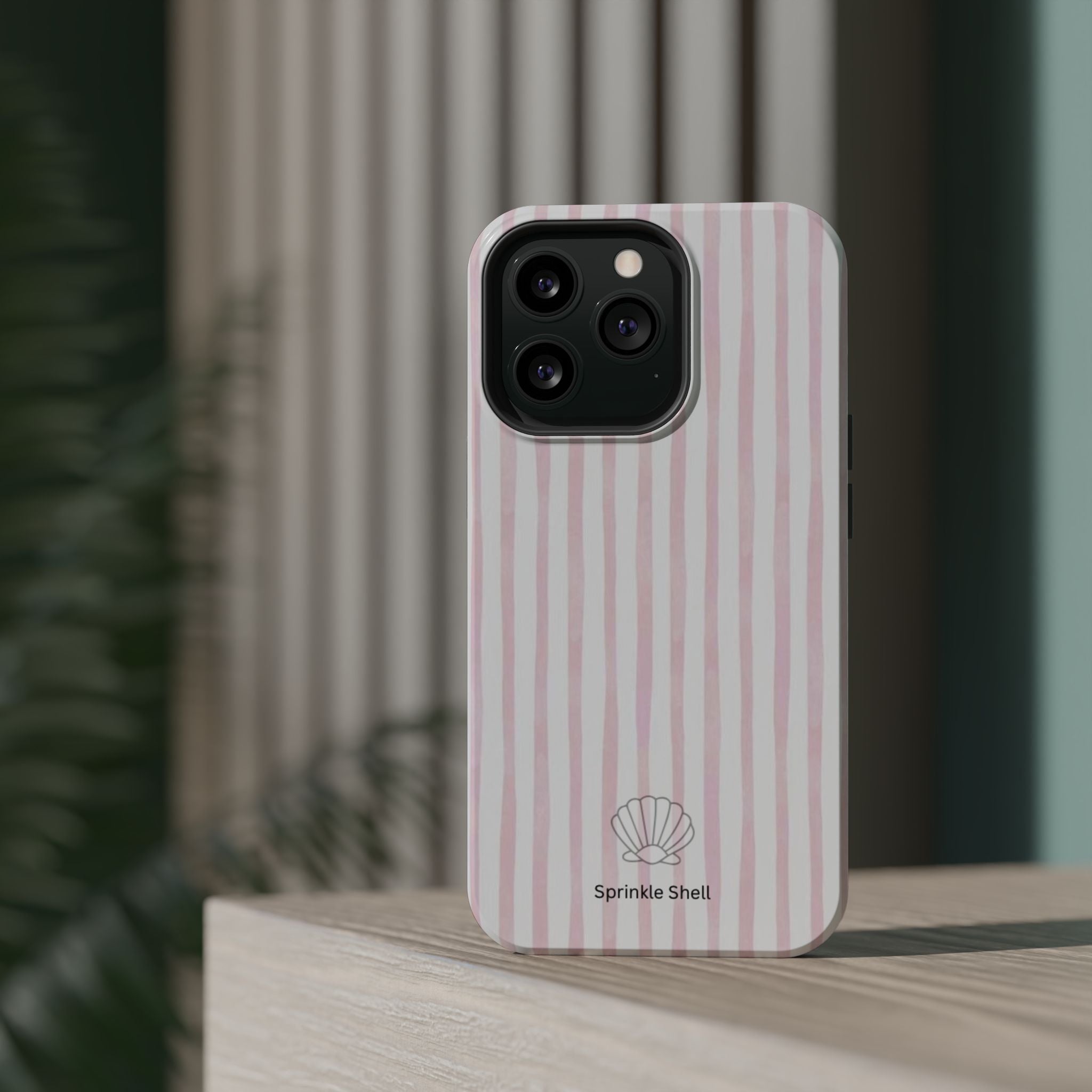 MagSafe pink and white striped case