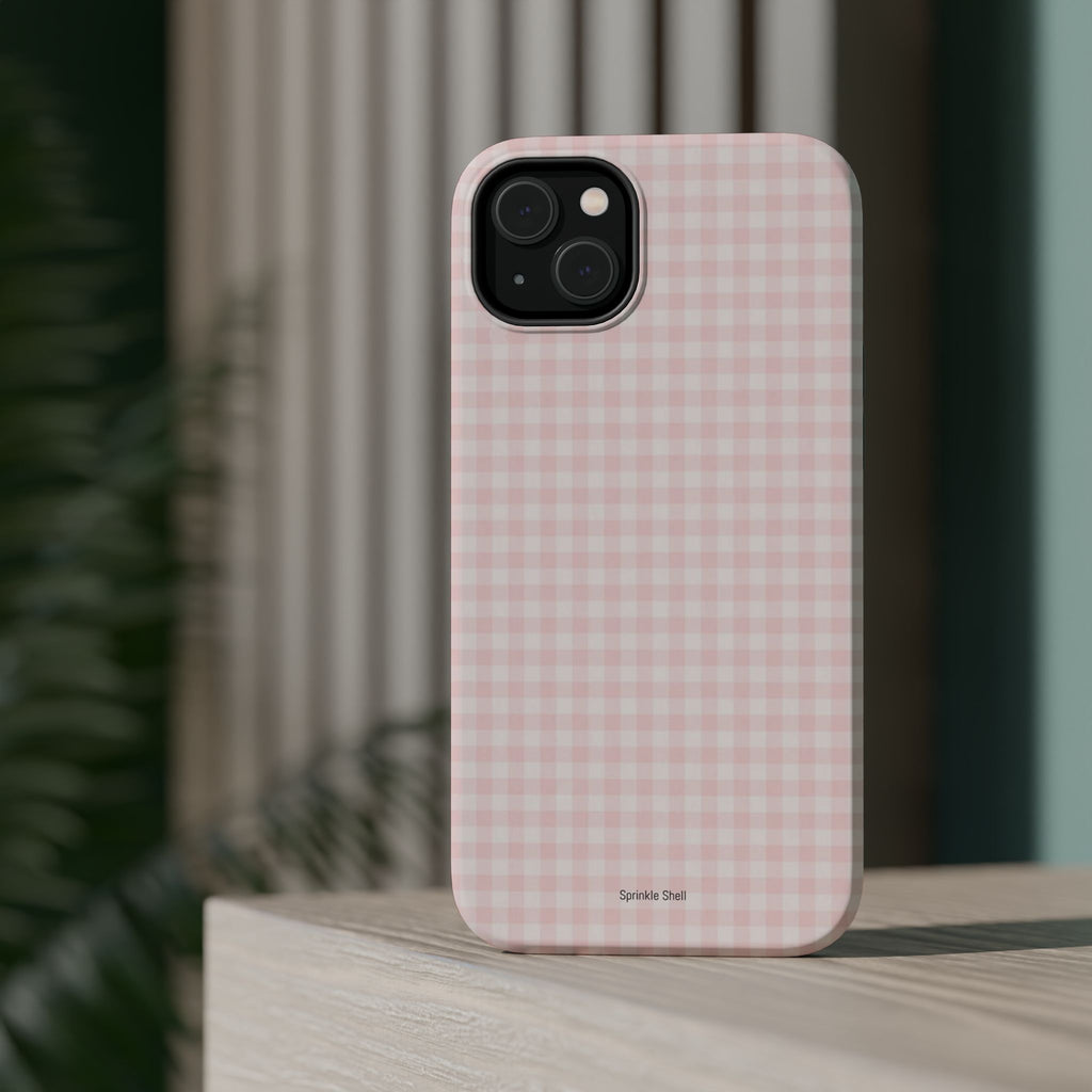 MagSafe light pink plaid case