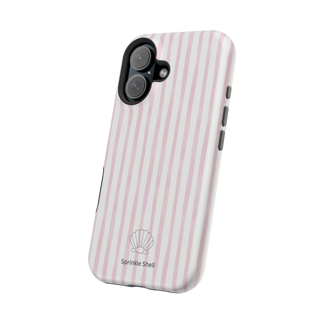 MagSafe pink and white striped case